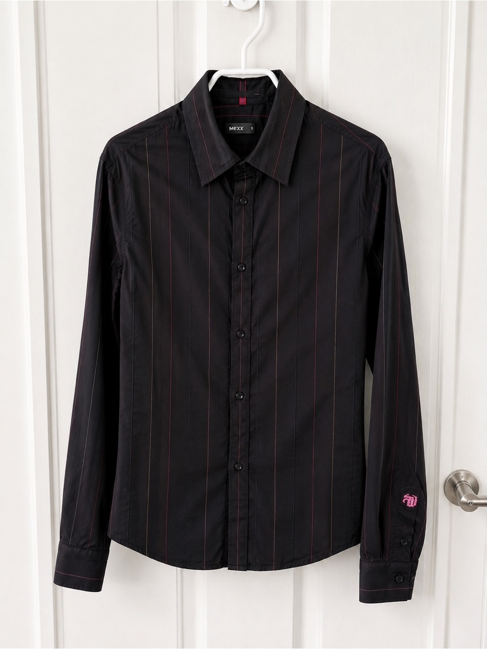 Vintage Mexx Black Dress Shirt with Pink Pinstripes